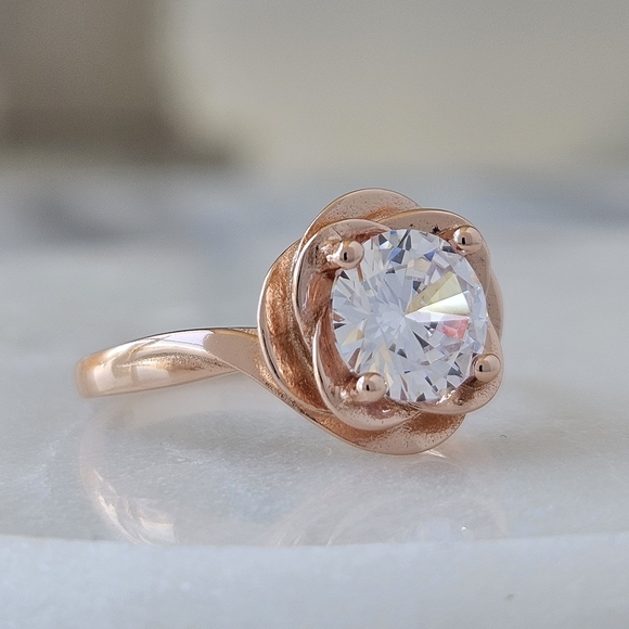 Rose Gold Flower Ring, 925 Sterling Silver with 18k Rose Gold finish - Picture 11 of 16
